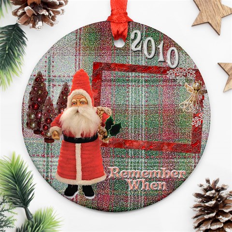 Santa Remember When Plaid 2024 Christmas Ornament Round By Ellan Front