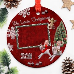 Children riding reindeer 2024 ornament round - Ornament (Round)