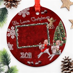 Children riding reindeer 2023 ornament round - Ornament (Round)