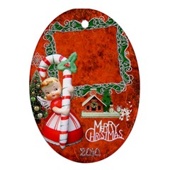 Merry Christmas Candy Cane Angel 31 oval Christmas Ornament - Ornament (Oval)