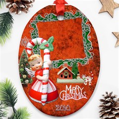 Merry Christmas Candy Cane Angel 31 oval Christmas Ornament - Ornament (Oval)