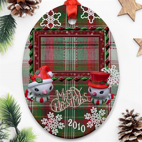 Snowman Merry Christmas Oval Christmas Ornament By Ellan Front