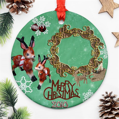 Reindeer Sleigh Merry Christmas 2024 Ornament 30 Ornament Round By Ellan Front