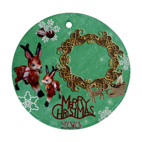 Reindeer Sleigh Merry Christmas 2023 Ornament 30 Ornament Round By Ellan Front