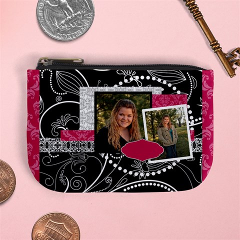 Pink, Black, & White Mini Coin Purse By Klh Front