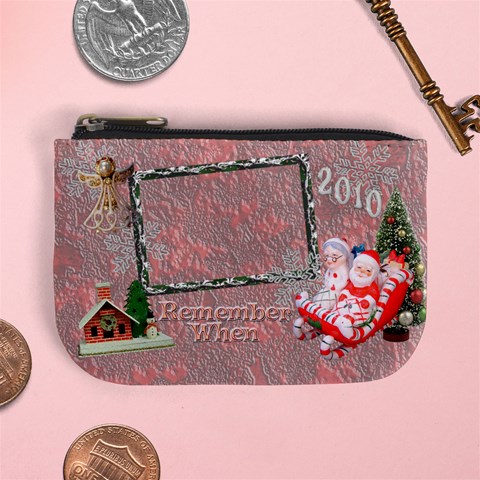 Stocking Stuffer Remember When Santa Sleigh Pink Merry Christmas Mini Coin Purse By Ellan Front