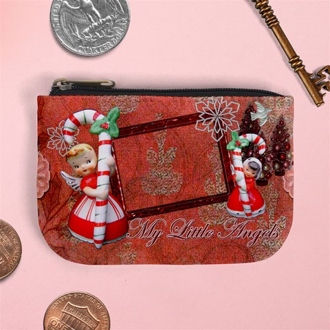 Stocking Stuffer Candy Cane My Little Angels Blonde Merry Christmas Mini Coin Purse By Ellan Front