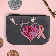 Breast Cancer awareness pink ribbon heart mini coin purse