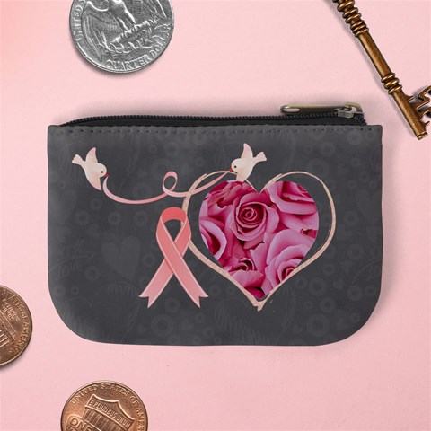 Breast Cancer Awareness Pink Ribbon Heart Mini Coin Purse By Catvinnat Back