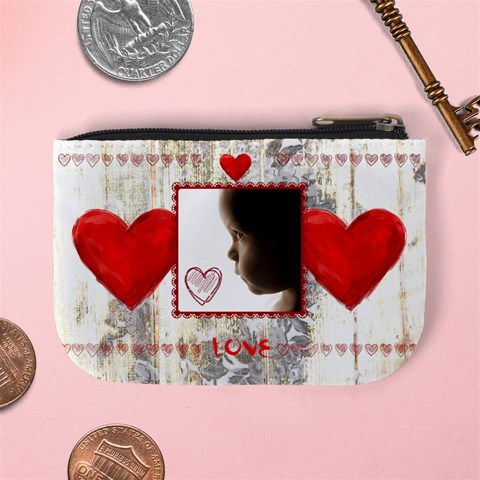 Love Hearts Weathered Floral Wood Mini Coin Purse Mini Coin Purse By Catvinnat Back