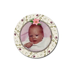 Pink Floral Round coaster - Rubber Coaster (Round)