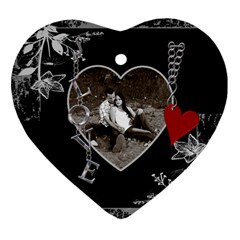 Black Floral Love Heart ornament - Heart Ornament (Two Sides)