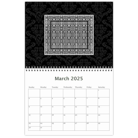 2025 Black & White 12 Month Calendar By Klh Mar 2025