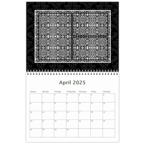 2025 Black & White 12 Month Calendar By Klh Apr 2025