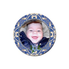 Blue Floral Round coaster - Rubber Coaster (Round)