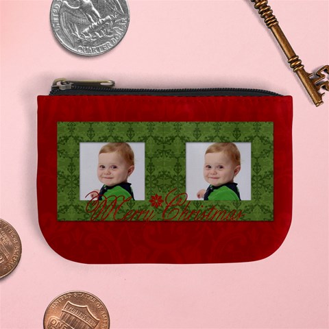 Merry Christmas Mini Coin Purse (red) By Jen Front