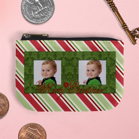 Merry Christmas Mini Coin Purse (stripes) By Jen Front