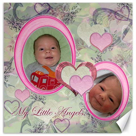 My Little Angels Green Hot Pink 12x12 Canvas By Ellan 11.4 x11.56  Canvas - 1