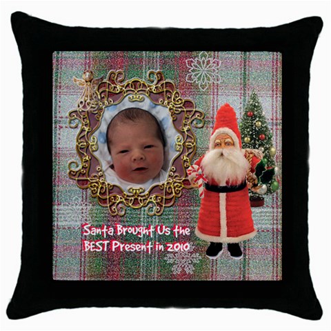 Santa Brought Us The Best Present In 2010 Plaid Throw Pillow Case 18 Inch By Ellan Front