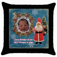 Santa Brought Us the BEST Present in 2010 blue Throw Pillow Case 18 inch - Throw Pillow Case (Black)