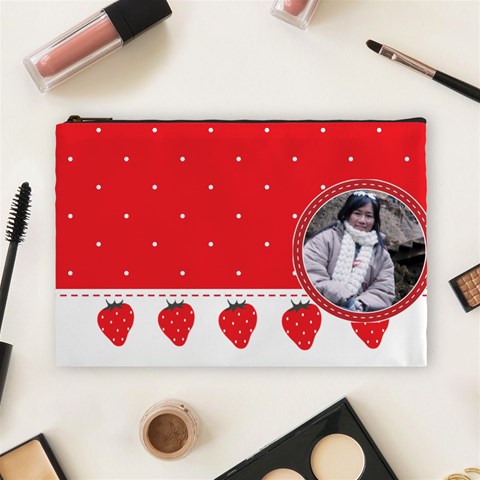 Red Pokka Dot Kawaii Cosmetic Bag By Joyce Front
