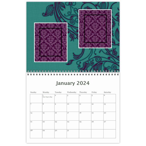 Purple & Turquoise 12 Month Calendar By Klh Jan 2024