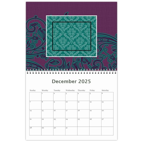 Purple & Turquoise 12 Month Calendar By Klh Dec 2025