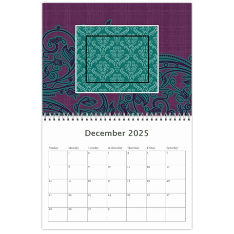 Purple & Turquoise 12 Month Calendar By Klh Dec 2024