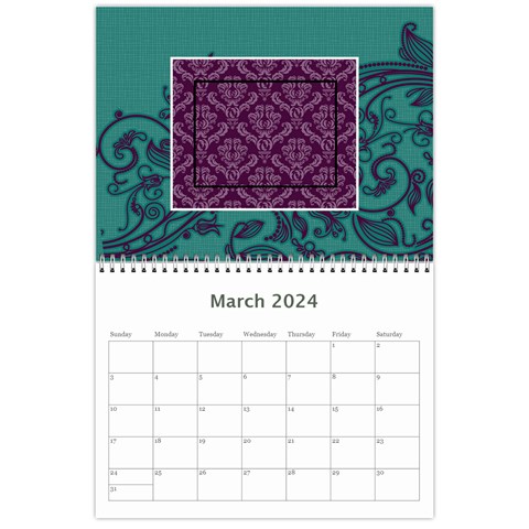Purple & Turquoise 12 Month Calendar By Klh Mar 2024