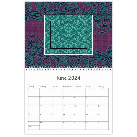 Purple & Turquoise 12 Month Calendar By Klh Jun 2024