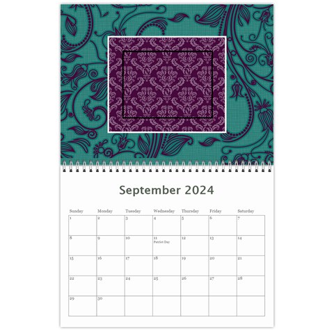 Purple & Turquoise 12 Month Calendar By Klh Sep 2024