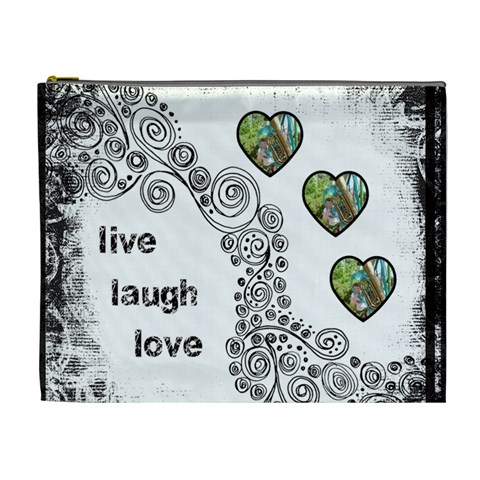 Live Laugh Love Monochrome Cosmetic Bag Extra Large By Catvinnat Front
