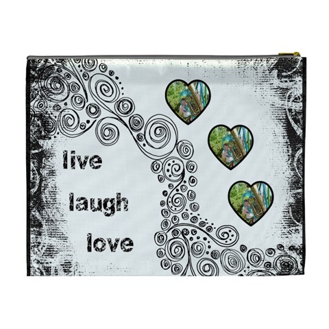 Live Laugh Love Monochrome Cosmetic Bag Extra Large By Catvinnat Back