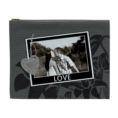 Charcoal Love Xl Cosmetic Bag By Lil Front