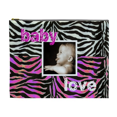 Baby Love Pink & Zebra Cosmetic Case Extra Large By Catvinnat Front