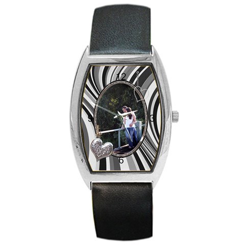 Black & White Swirl Barrel Style Metal Watch By Lil Front