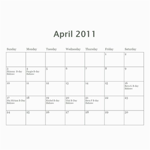 Family Calendar By Bryna Jul 2011