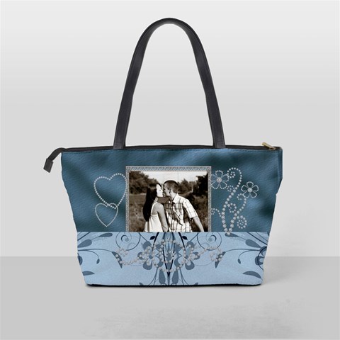Pretty Blue Flowers & Hearts Shoulder Handbag By Lil Back