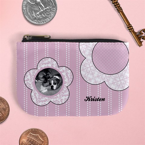 Simple Pink Flowers Mini Coin Purse By Klh Front