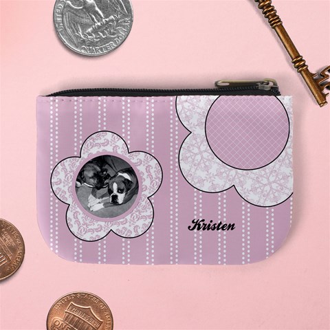 Simple Pink Flowers Mini Coin Purse By Klh Back
