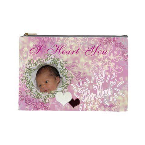 I Heart You This Much Baby Pink Large Cosmetic Bag By Ellan Front