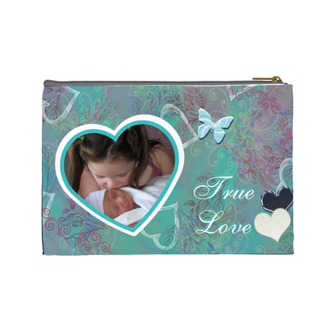 I Heart You This Much Baby Blue Aqua2 Large Cosmetic Bag By Ellan Back