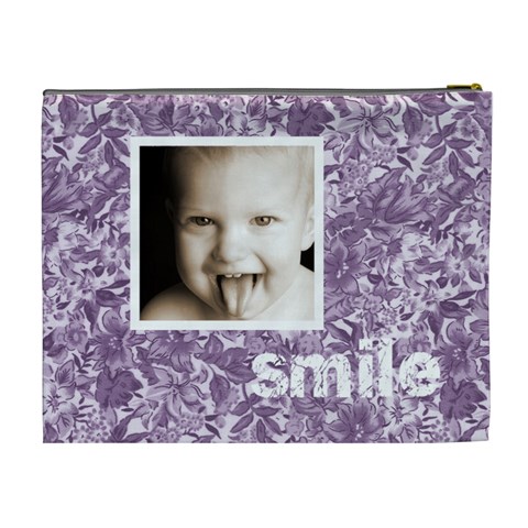 Cute Smile Purple Floral Cosmetic Bag By Catvinnat Back