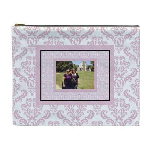 Charming Pink & Black Xl Cosmetic Bag By Klh Front
