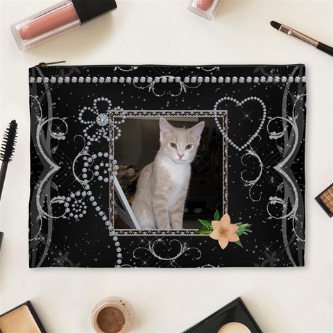 Fancy Black/diamonds Xl Cosmetic Case By Lil Front