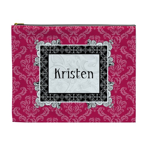 Pink & Black Xl Cosmetic Bag By Klh Front