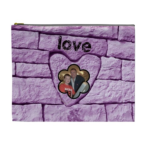 Love & Laughter Purple Heart Extra Large Cosmetic Bag By Catvinnat Front