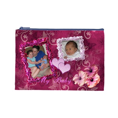 I Heart You My Baby Love Pink Butterfly Large Cosmetic Bag By Ellan Front