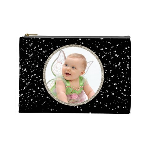Black And Silver Glitter Cosmetics Purse (l) By Jen Front