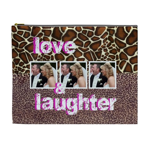 Animal Print Love & Laughter Extra Large Cosmetic Bag By Catvinnat Front